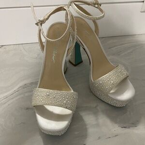Elegant White Pearl Platform Heels with Ankle Strap